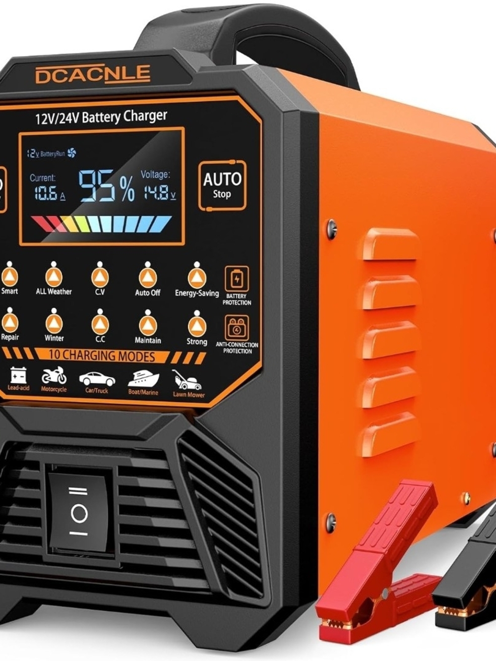 12V/24V Smart Car Battery Charger Maintainer AGM Truck RV Motorcycle 15A